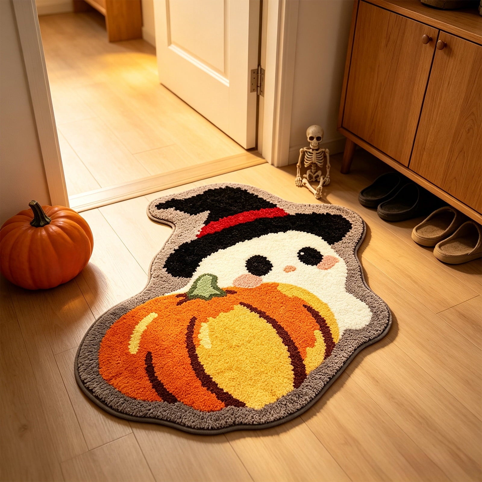 Halloween Doormat Ghost Bath Mat 23.6x15.7in Secure-Grip Absorbent Soft Faux Fur Rug for Bathroom Bedroom Living Room Decor by OVFUIZ