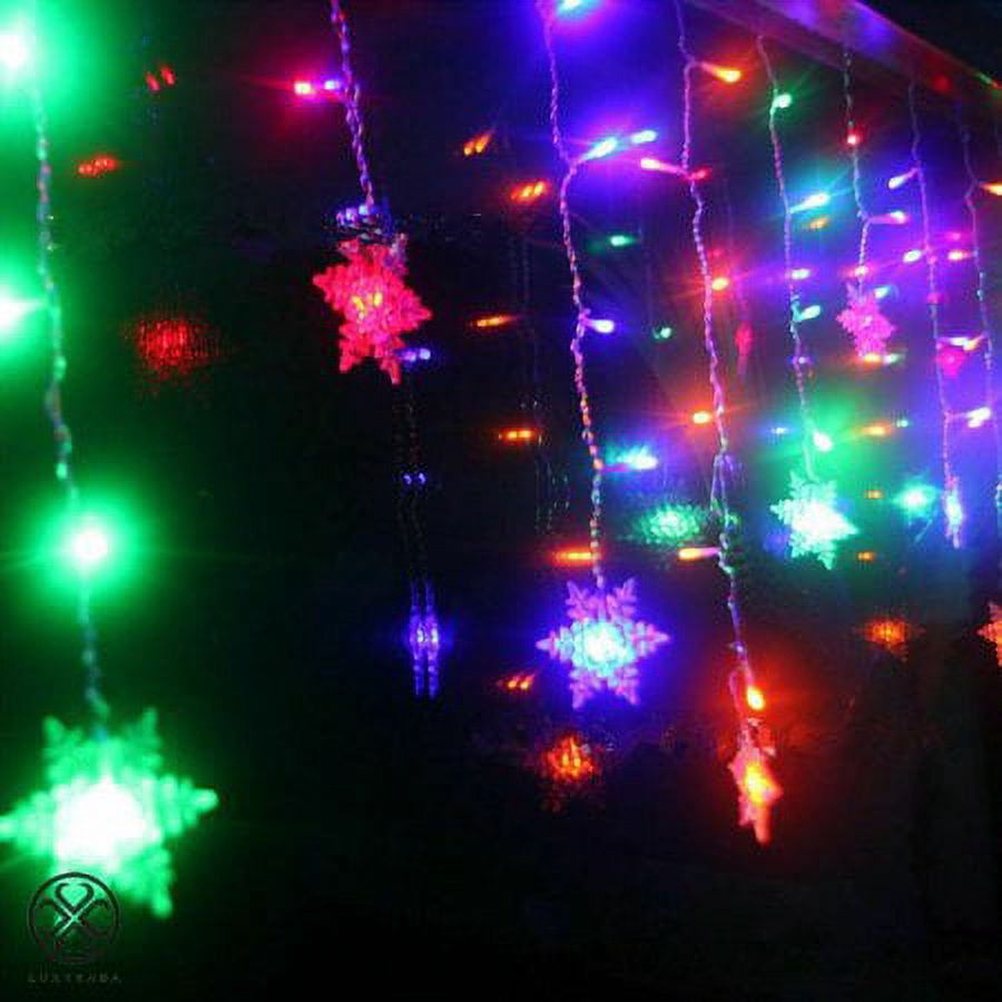 Morttic Christmas 96LEDs Snowflake Fairy String Curtain Window Light LED Starry Christmas String Lights for Holidays Wedding Party Decor (Warm Light)