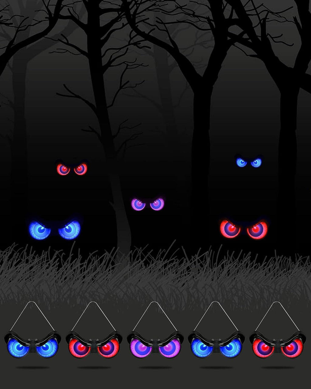 Sewawe Halloween Flashing Peeping Eyes, Spooky Animated LED Eyes, Halloween Decorations