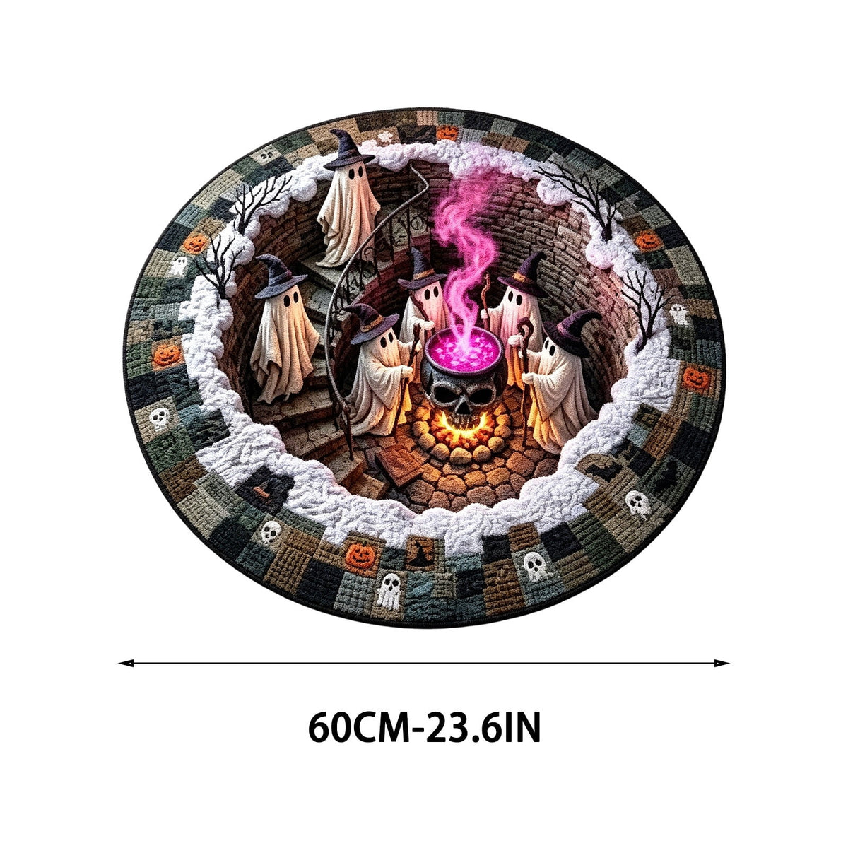 HHJZPR 3D Optical Illusion Halloween Round Rug, 23.6 Inch Spooky Pit Well Ghost Pumpkin Circular Floor Mat, Non Slip Halloween Indoor Front Door Decor Carpet