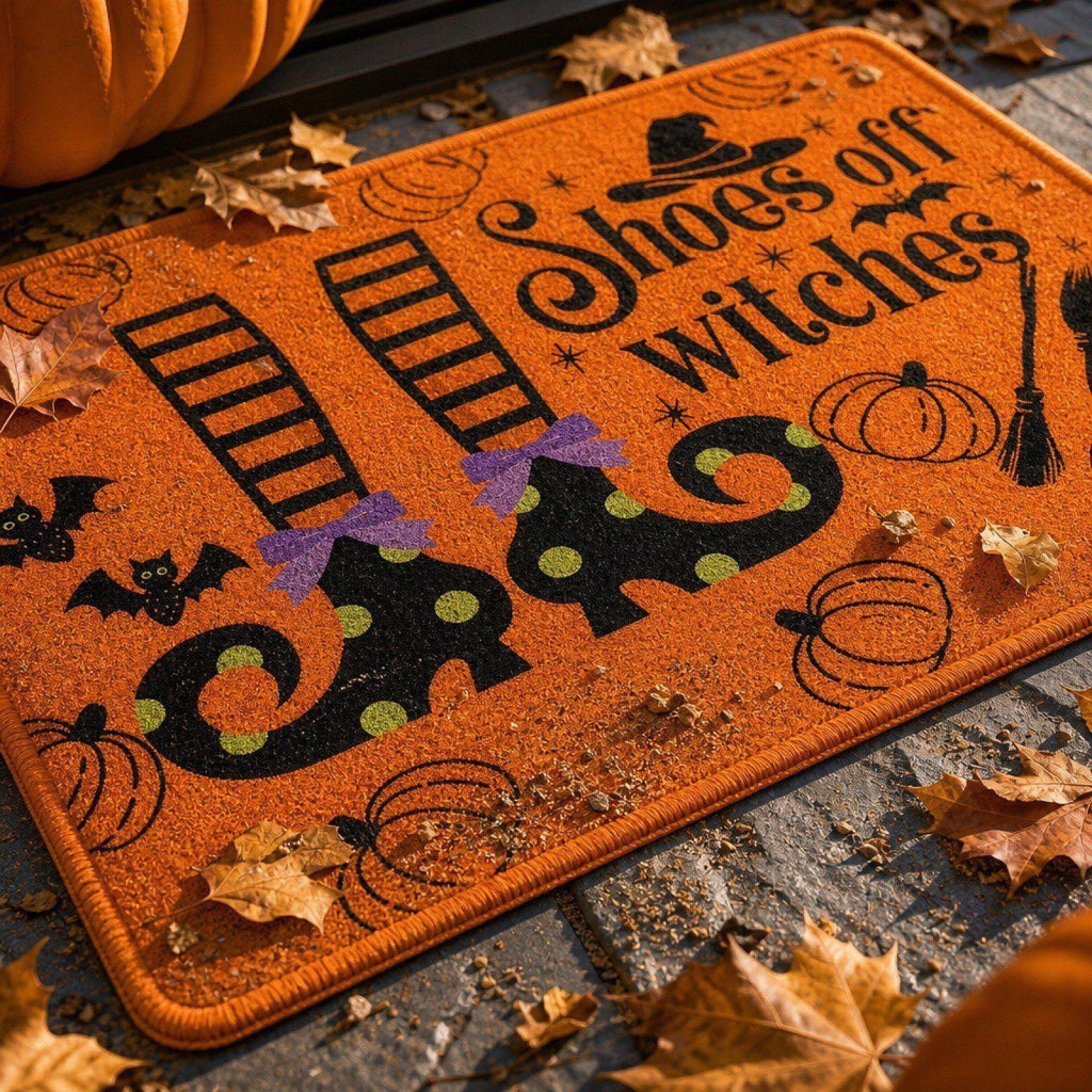 Halloween Heart Print Doormat 60x40cm, Black Orange Spooky Entry Mat for Front Door, Non-Slip Indoor Outdoor Rug