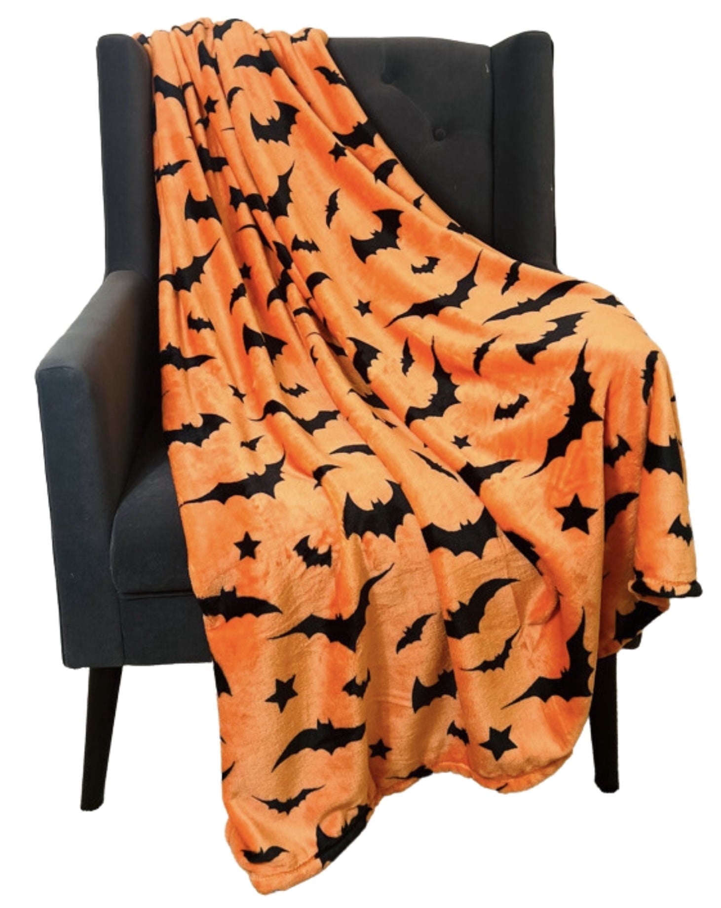 Serafina Home Halloween Throw Blanket: Fuzzy Boo! Jack O'Lantern Spider Webs Skull and Black Cats Print on Velvet Fleece for Sofa Bed Couch Chair Dorm