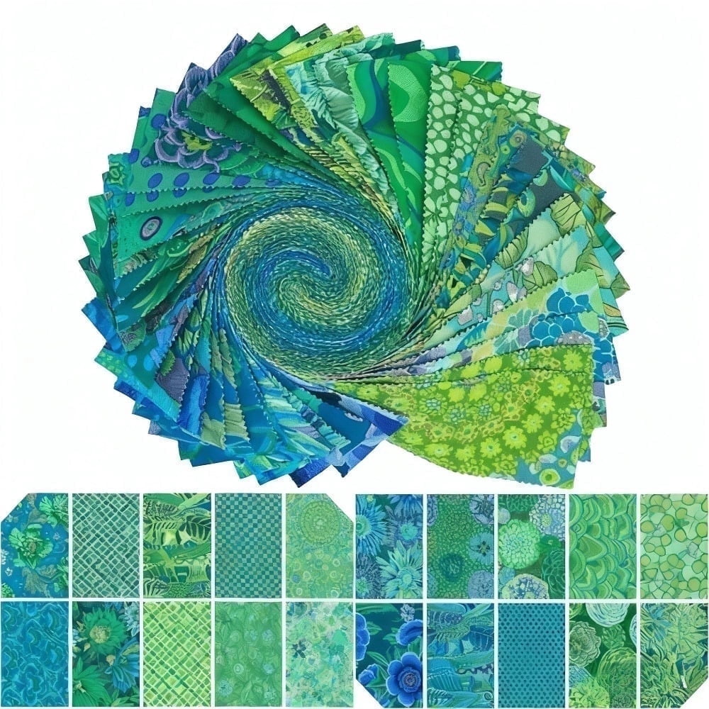 HEYMAPLE 40Pcs Jelly Roll Fabric Strips for Quilting and Sewing, 2.6" x 20" Precut Fabric Squares for DIY Craft Handmade Accessories, Blue-Green