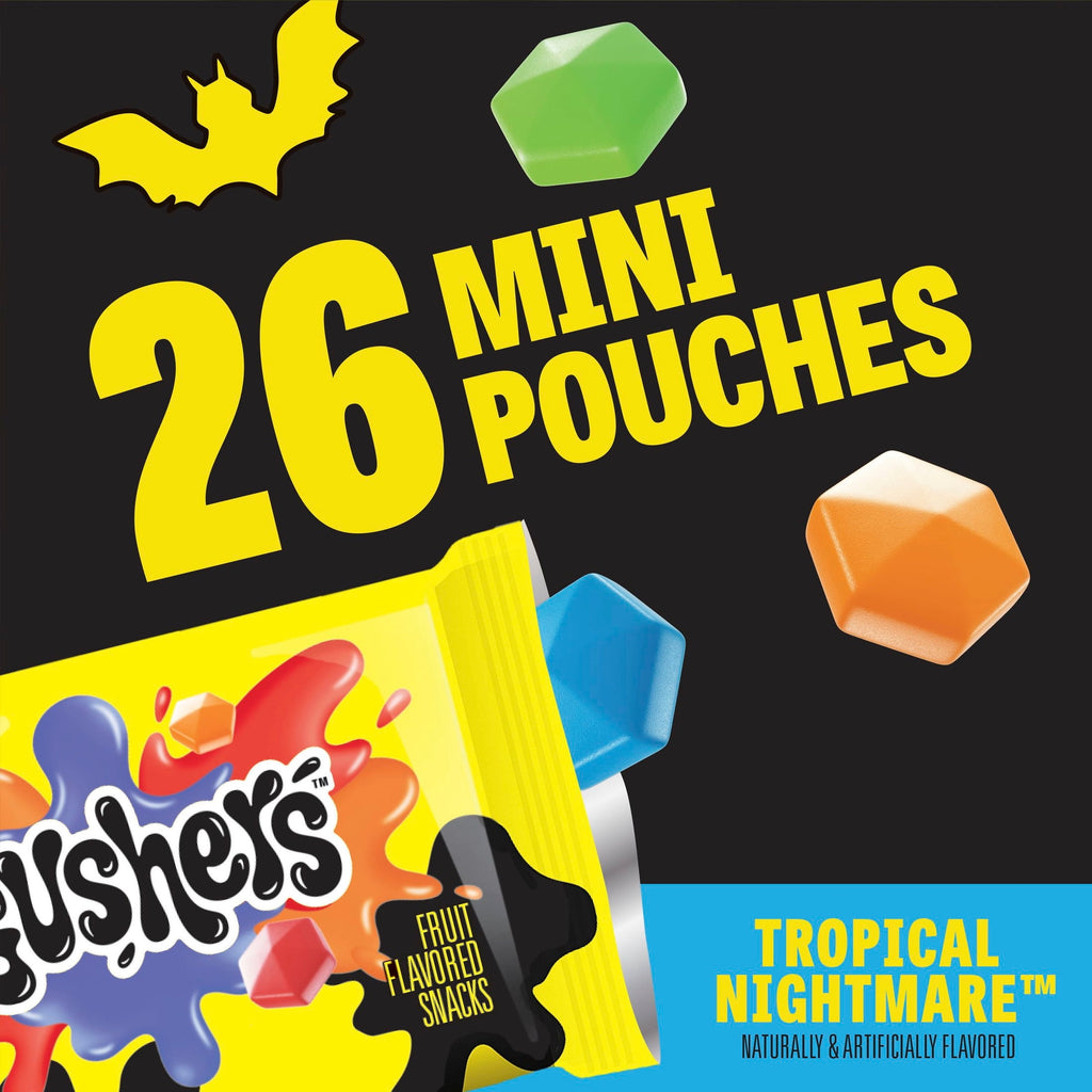 Gushers Tropical Nightmare Fruit Flavored Snacks Mini Pouches, Halloween Treats, 26 Count