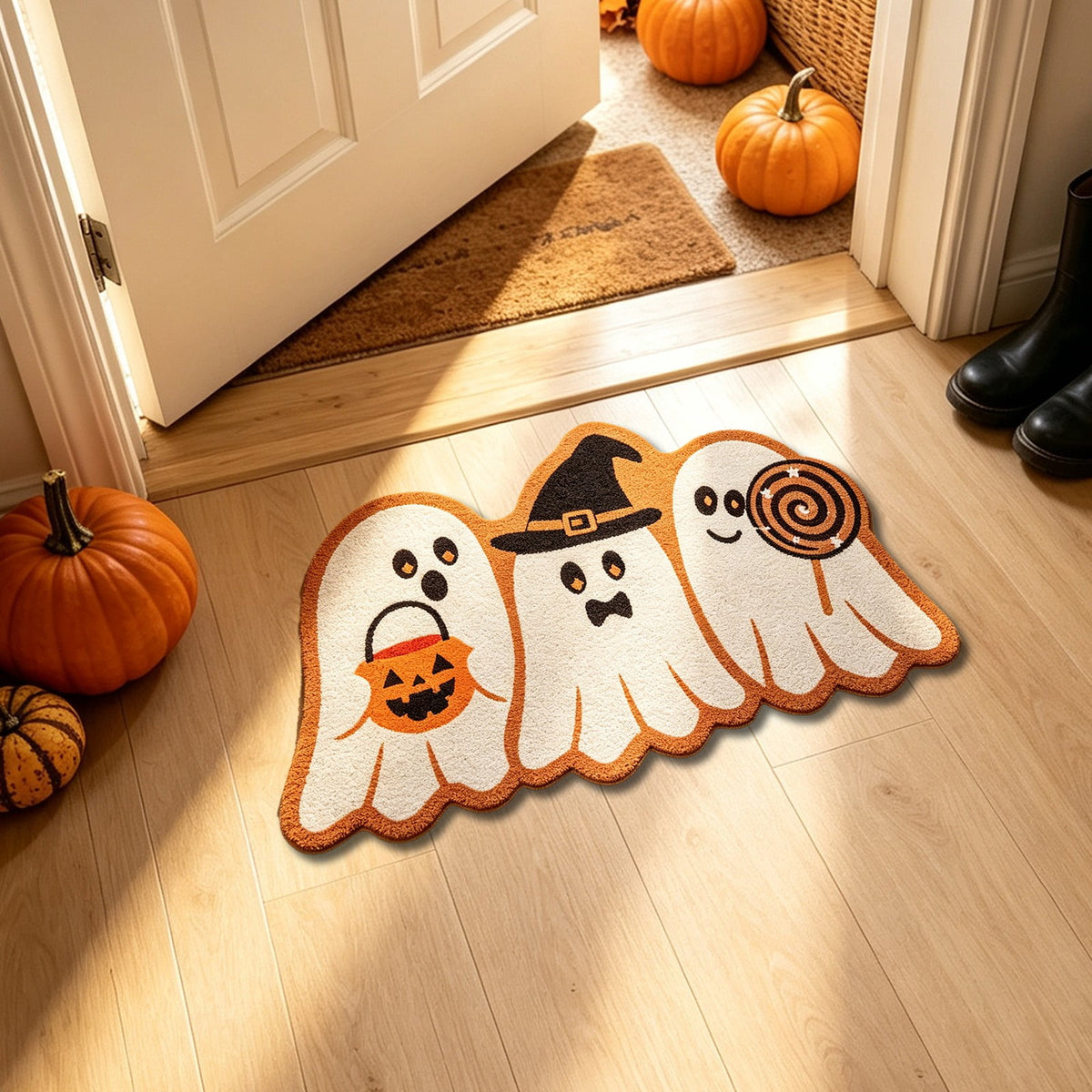 Halloween Doormat Ghost Bath Mat 23.6x15.7in Secure-Grip Absorbent Soft Faux Fur Rug for Bathroom Bedroom Living Room Decor by OVFUIZ
