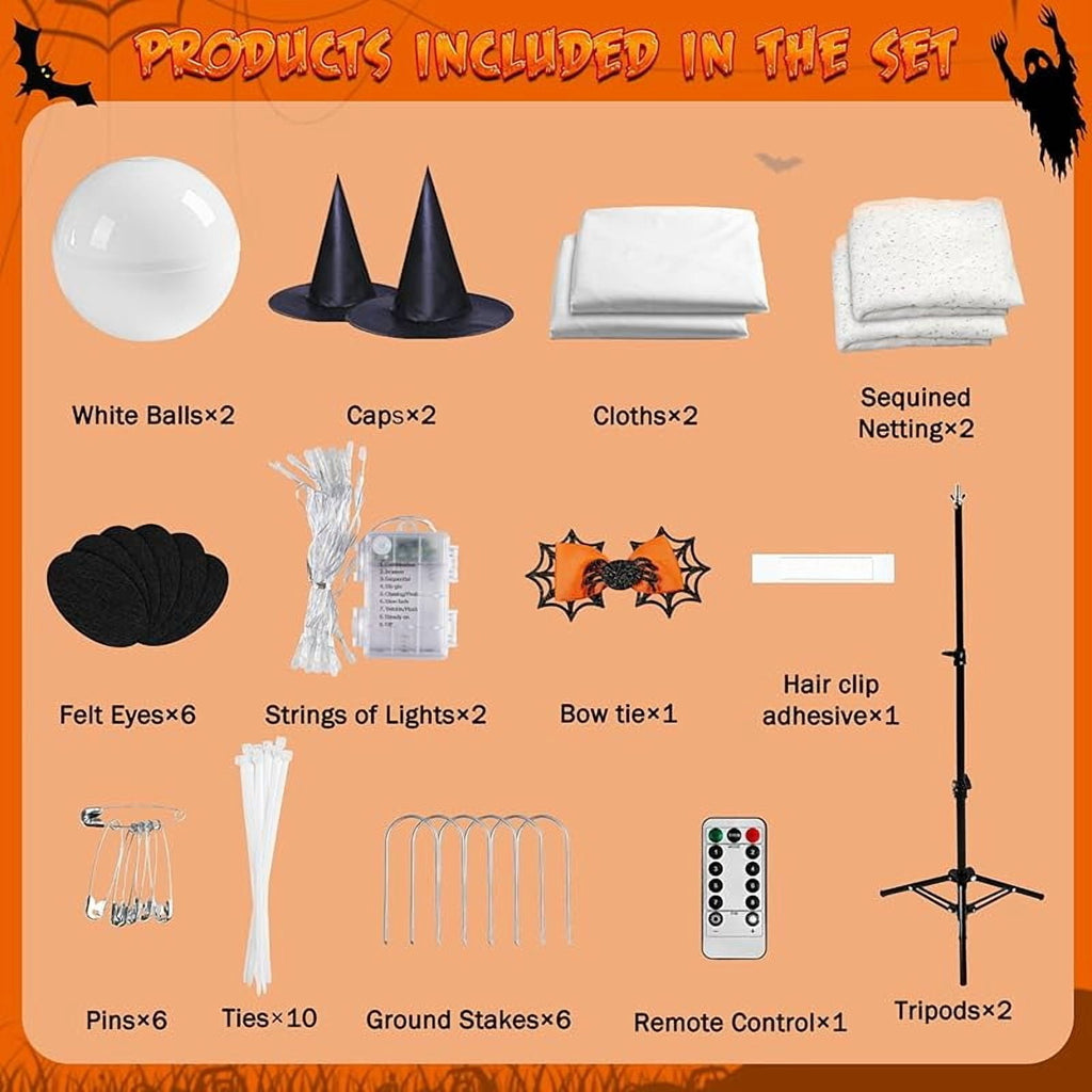 2-Pack Halloween Decorations Outdoor, Halloween Party Decorations Indoor, Ghost Decorations with Remote Control String Lights, Halloween Ghost Lights Suitable for Porch, Courtyard, Garden, Lawn