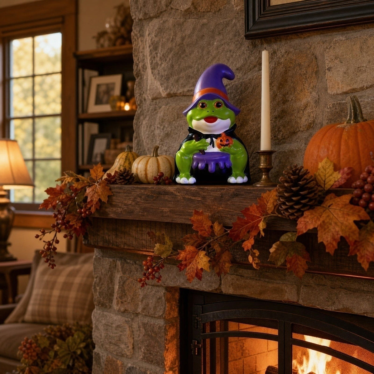 QLUEWX Halloween Witch Frog Blow Mold, Green Witch Hat Frog Figure with Lighted Blow Mold Style, Light Up Frog Statue for Porch Yard Haunted House Indoor Outdoor Home Halloween Decoration