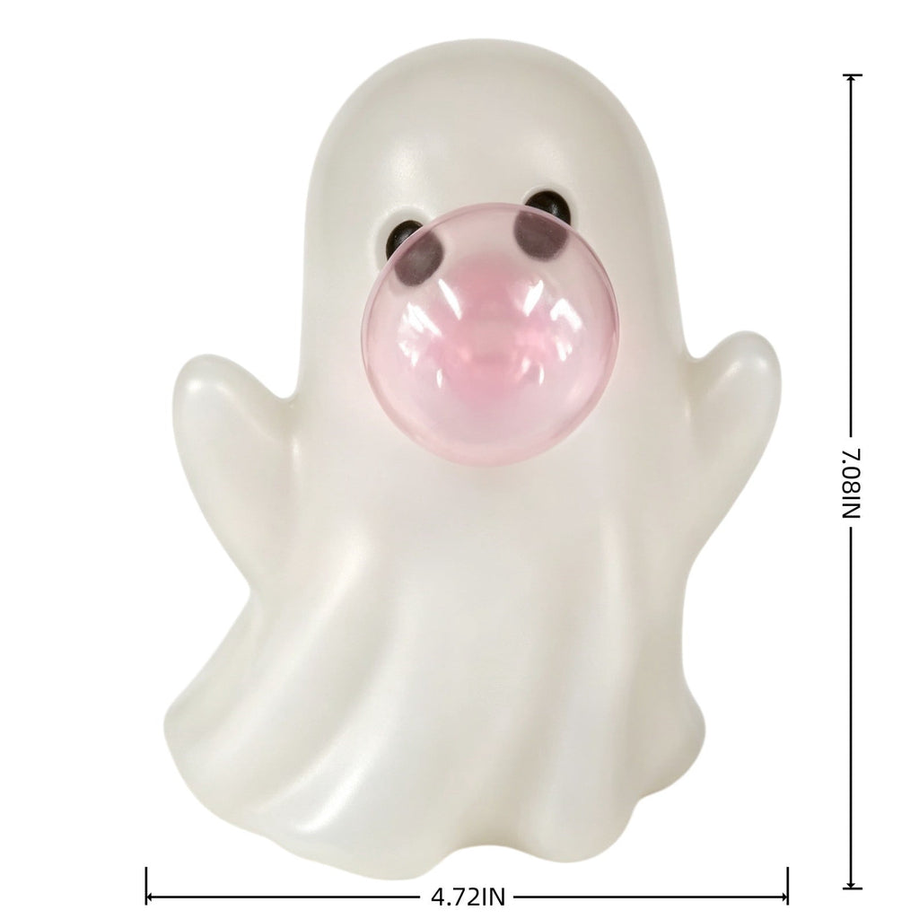 Pink Halloween Decor Ghost Candy Bowl Figurine with Bow and Scalloped Holder for Indoor Tabletop Decor and Party Favor Display