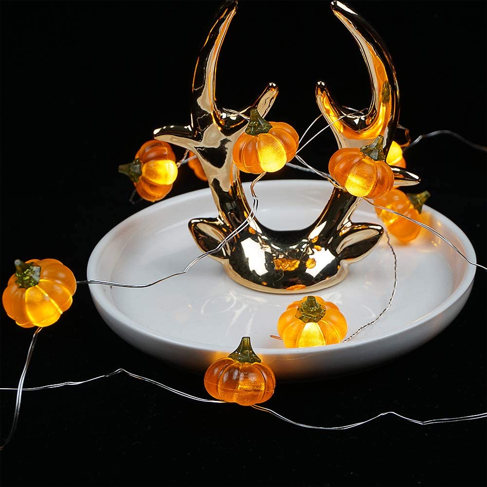 Morttic Halloween Lights 3D 10ft 30 LEDs Pumpkin String Lights Battery Powered Orange Lights for Halloween Party Indoor Fall Outdoor Harvest Thanksgiving Decorations