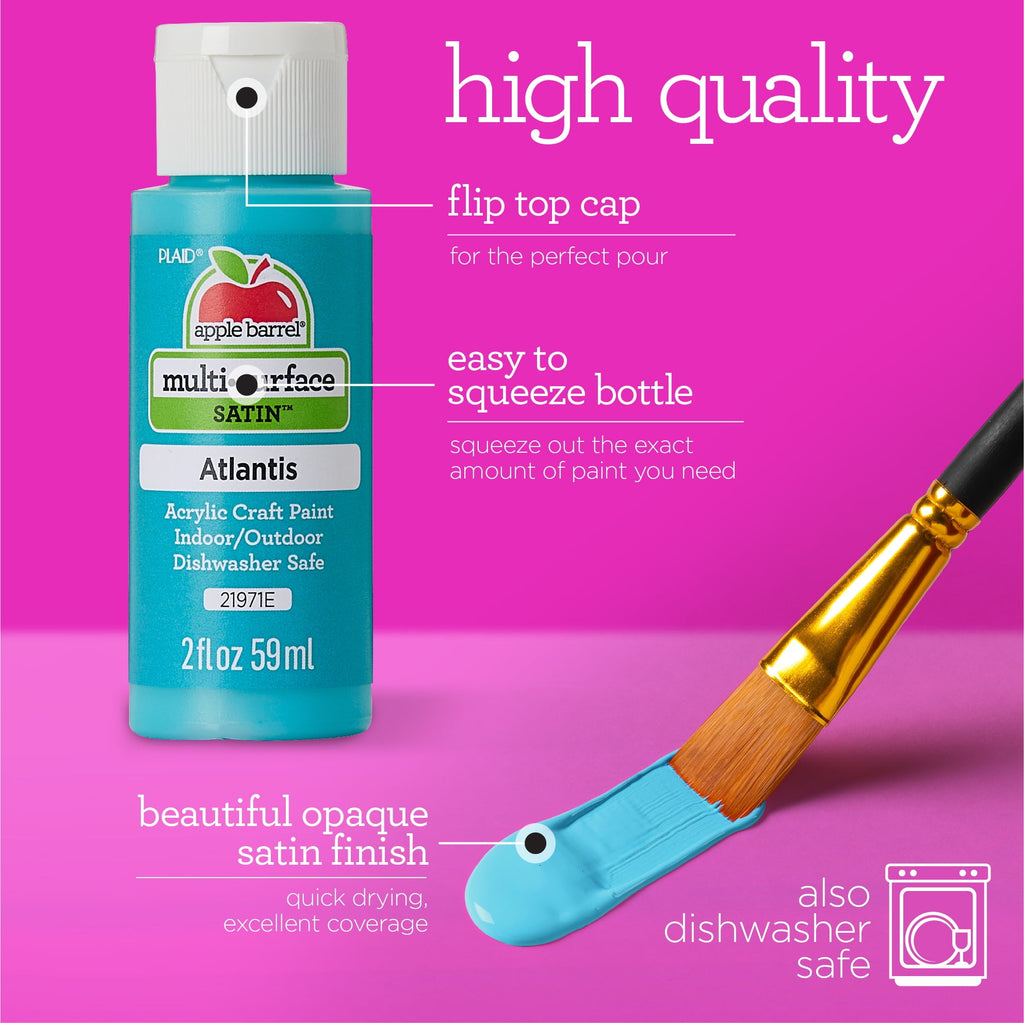 Apple Barrel Multi-Surface Acrylic Craft Paint Set, Bold Brights, 2 fl oz, 12 Piece