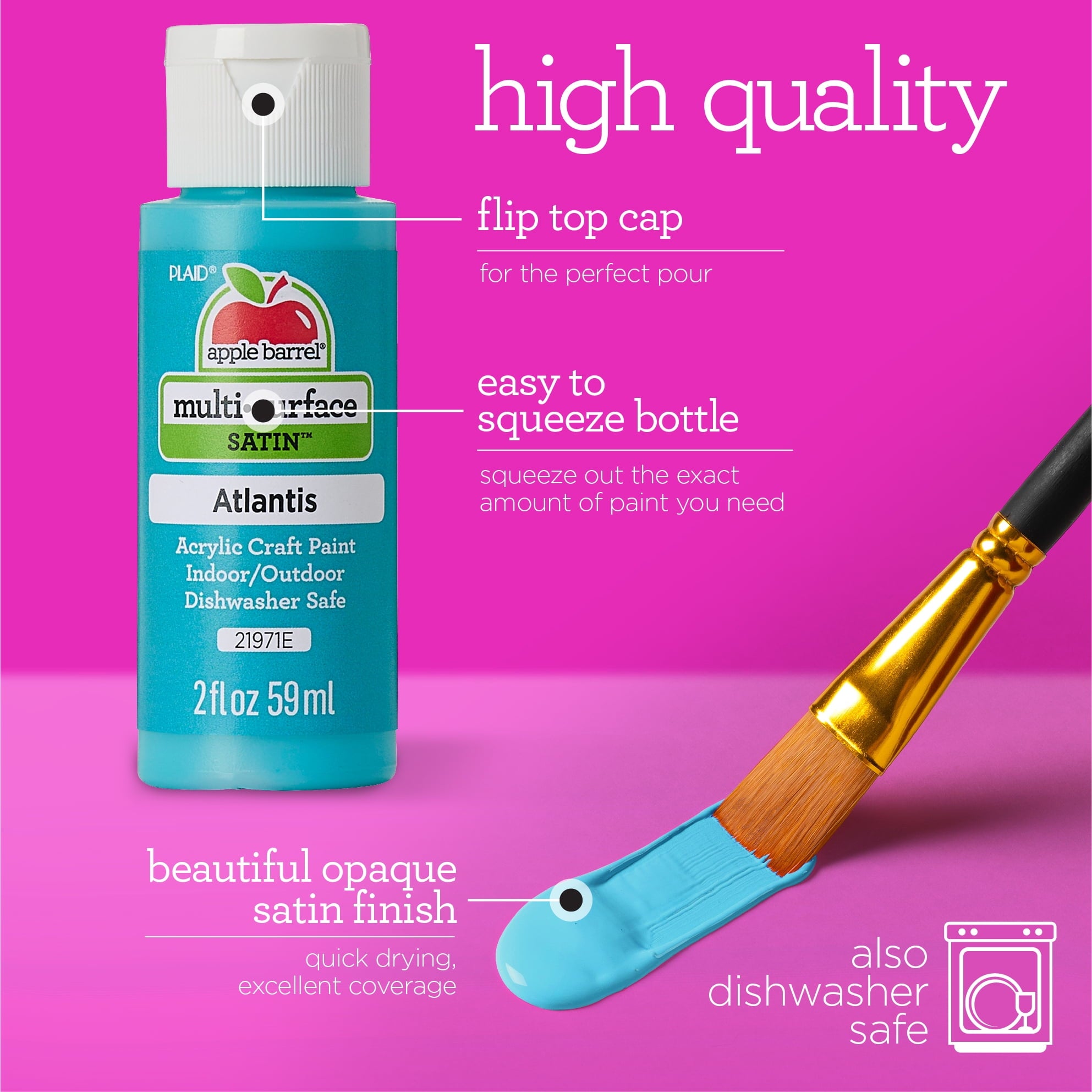 Apple Barrel Multi-Surface Acrylic Craft Paint Set, Bold Brights, 2 fl oz, 12 Piece