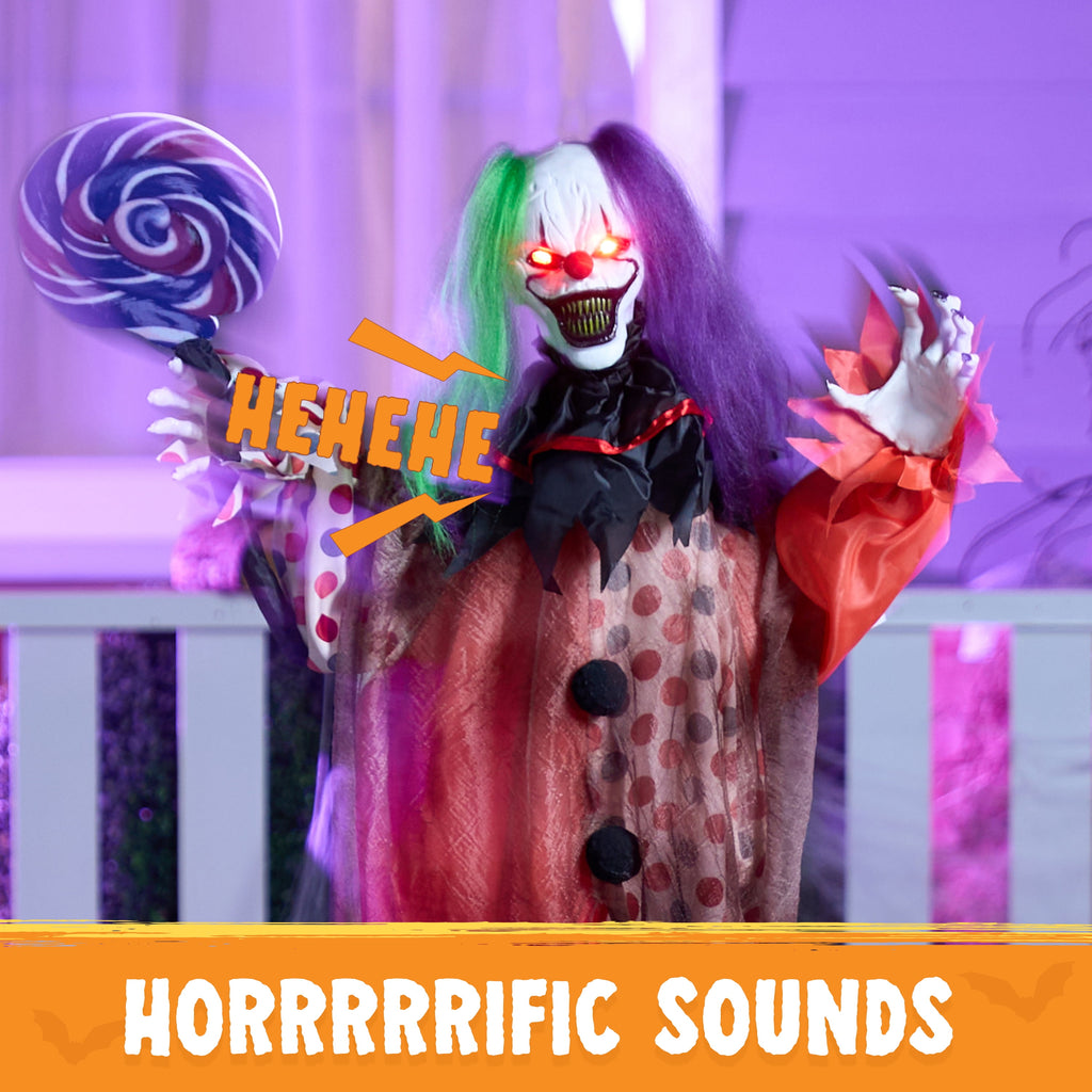 Joyfy 65" Halloween Hanging Scary Clown Decorations with Chain, with LED Lights Talking Animatronics Decor Outdoor Indoor for Haunted House Lawn Yard Patio