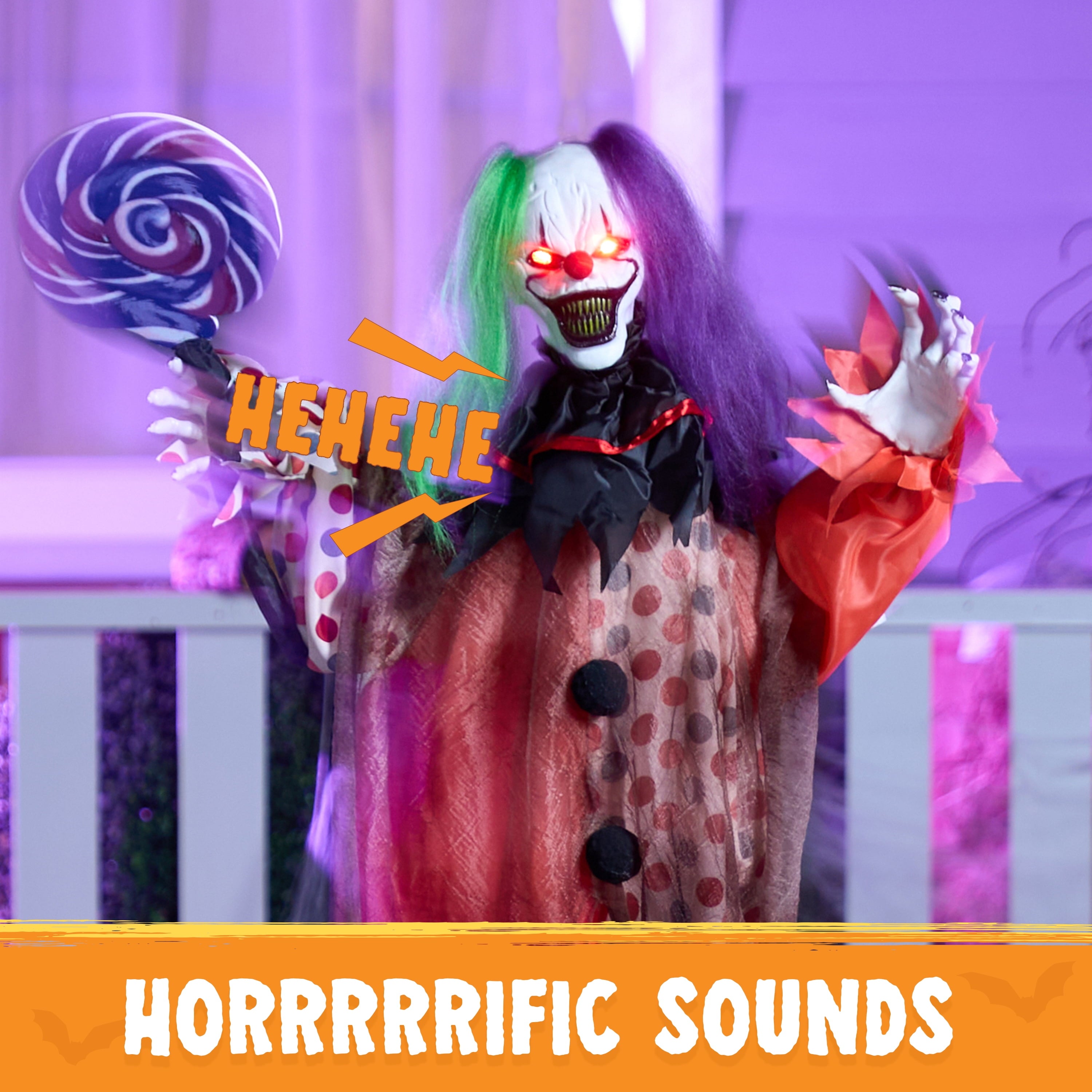 Joyfy 65" Halloween Hanging Scary Clown Decorations with Chain, with LED Lights Talking Animatronics Decor Outdoor Indoor for Haunted House Lawn Yard Patio
