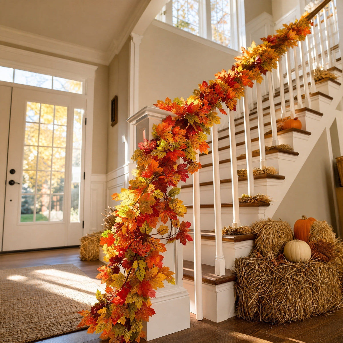WKSCLPAI Halloween Maple Leaf Garland, Fall Vine Wreaths for Autumn Festivities Decor,Seasonal Garlands for Home,Halloween & Fall Decorations