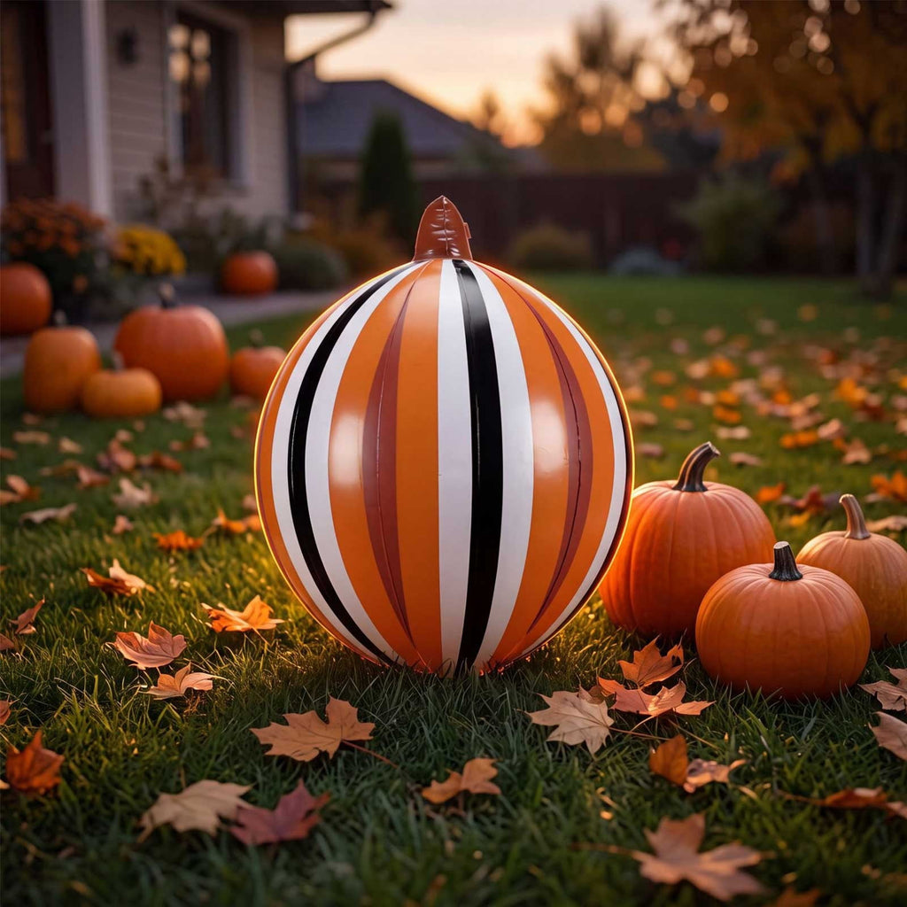 WEXOPE Halloween Stripe Foil Balloon, Large Pumpkin Inflatable Decoration for Fall Harvest Thanksgiving Party, Reusable Indoor Outdoor Celebration Decor,Orange