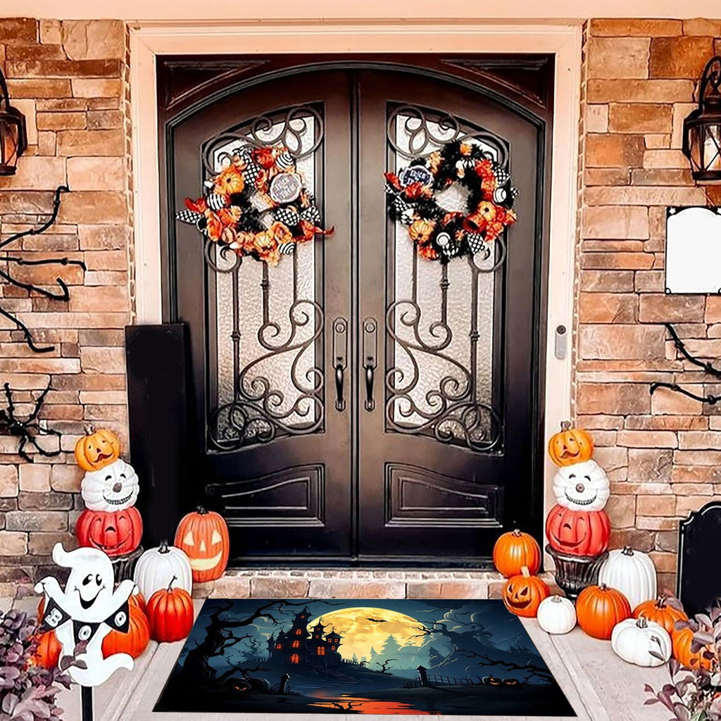 Xuniizn Halloween Mat, 16X24" Velvet Halloween Door Mat for Outside Entrance, Spooky Halloween Rug for Outdoor & Indoor, Non Slip Washable Halloween Doormat, Halloween Bathroom Decor