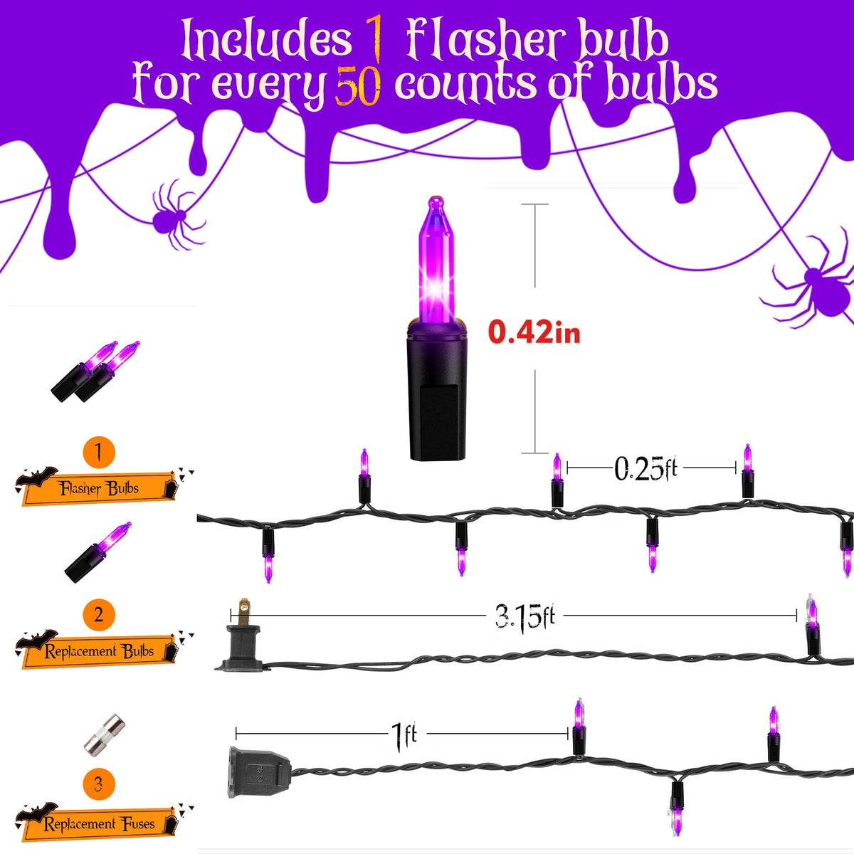 DAYBETTER Halloween String Lights, 32.8ft 100ct Incandescent Mini Lights, with 100 Count Orange Waterproof Bulbs, for Party, Yard, Christmas Tree, Halloween Decorations