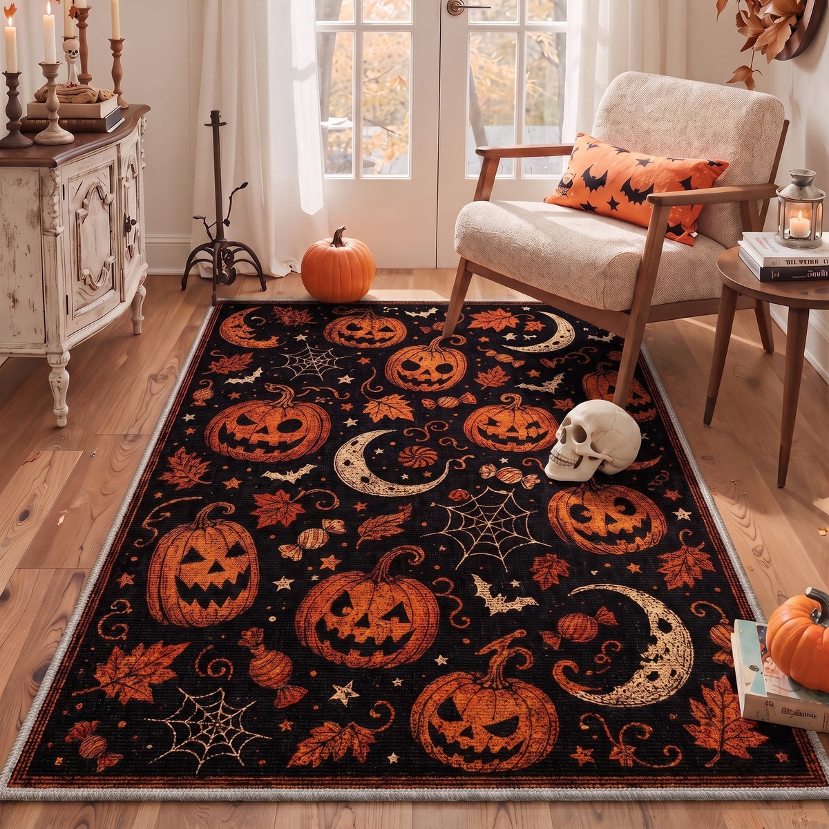 GENIMO 2'x7' Halloween Runner Rug, Washable Non Slip Soft Vintage Witch Indoor Outdoor Hallway Runner for Porch Patio Kitchen Entryway, Retro Sepia