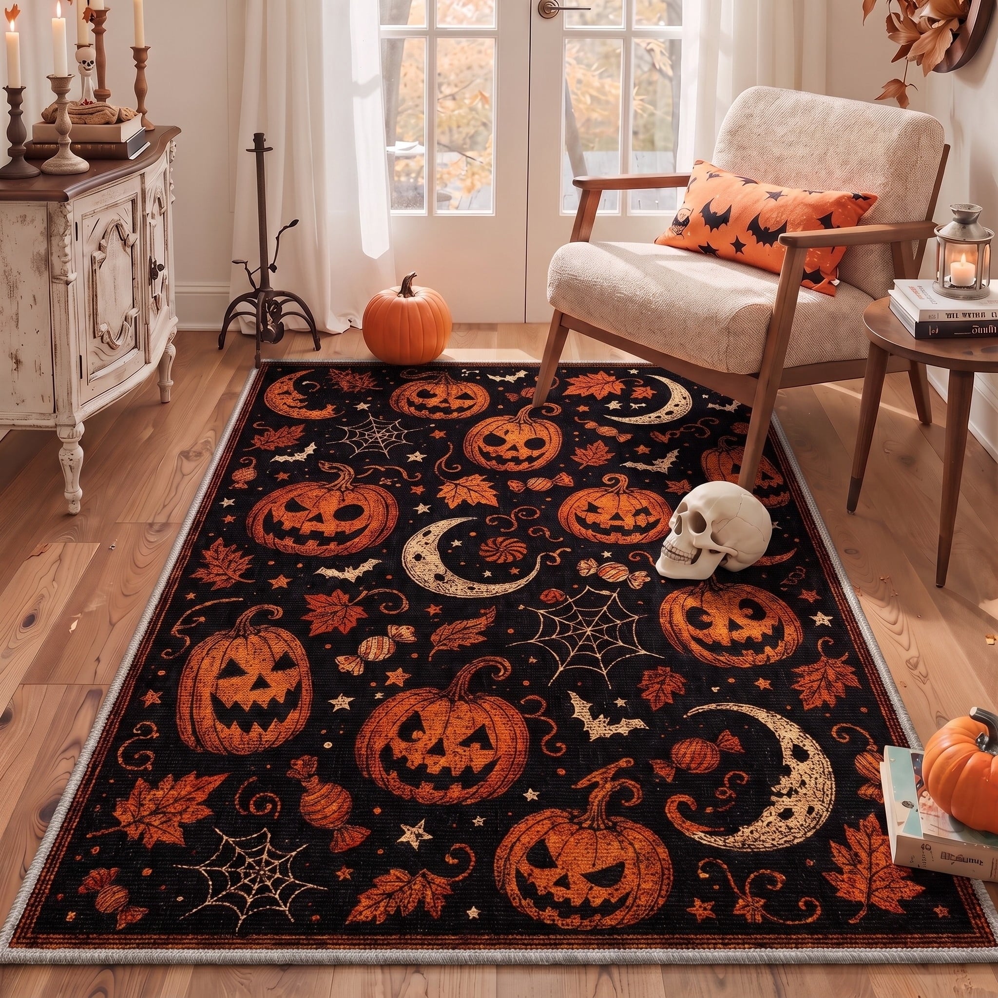 GENIMO 2'x3' Halloween Doormat, Washable Non Slip Soft Gothic Castle Outdoor Door Mat for Front Door Covered Porch Patio Entryway, Antique Gold