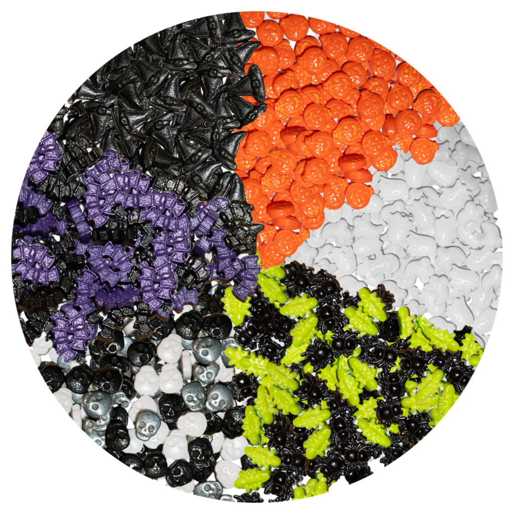 Wilton Halloween Shapes Edible Sprinkle Mix, 6-Cell Variety Pack with Witches Hat, Pumpkins, Spiders, Ghosts & Skulls Shapes, 6.4 oz.