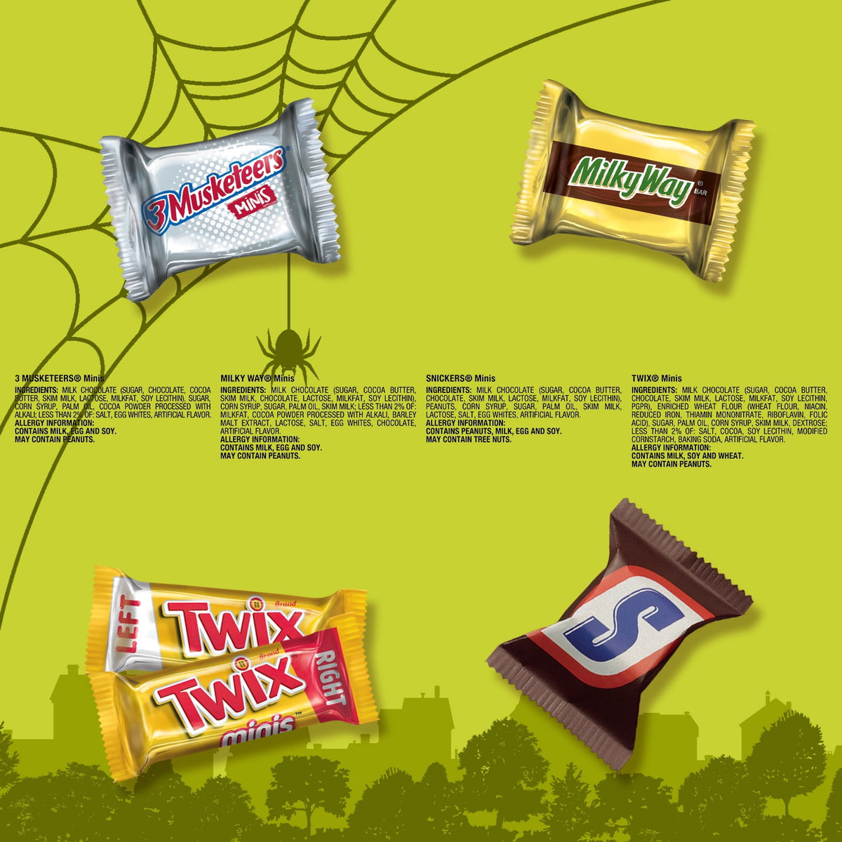 Snickers, Twix, Milky Way & 3 Musketeers Minis Halloween Candy Assortment - 150 Ct Bulk Bag