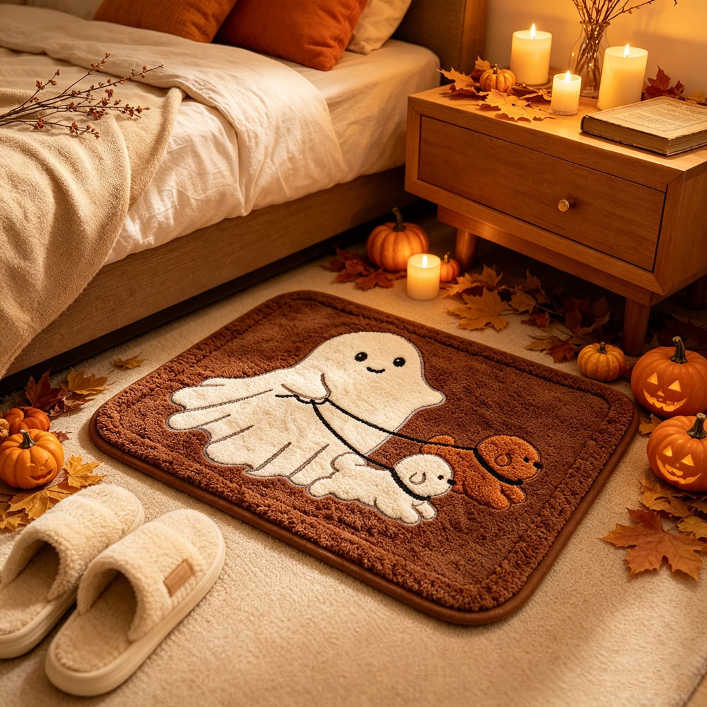 BZPIZ Halloween Door Mat for Front Door, 15.75"×23.62" Cute Ghost with Dogs Doormat Outside Entrance, Ghost Fall Decor for Porch and Entryway, Indoor & Outdoor Use