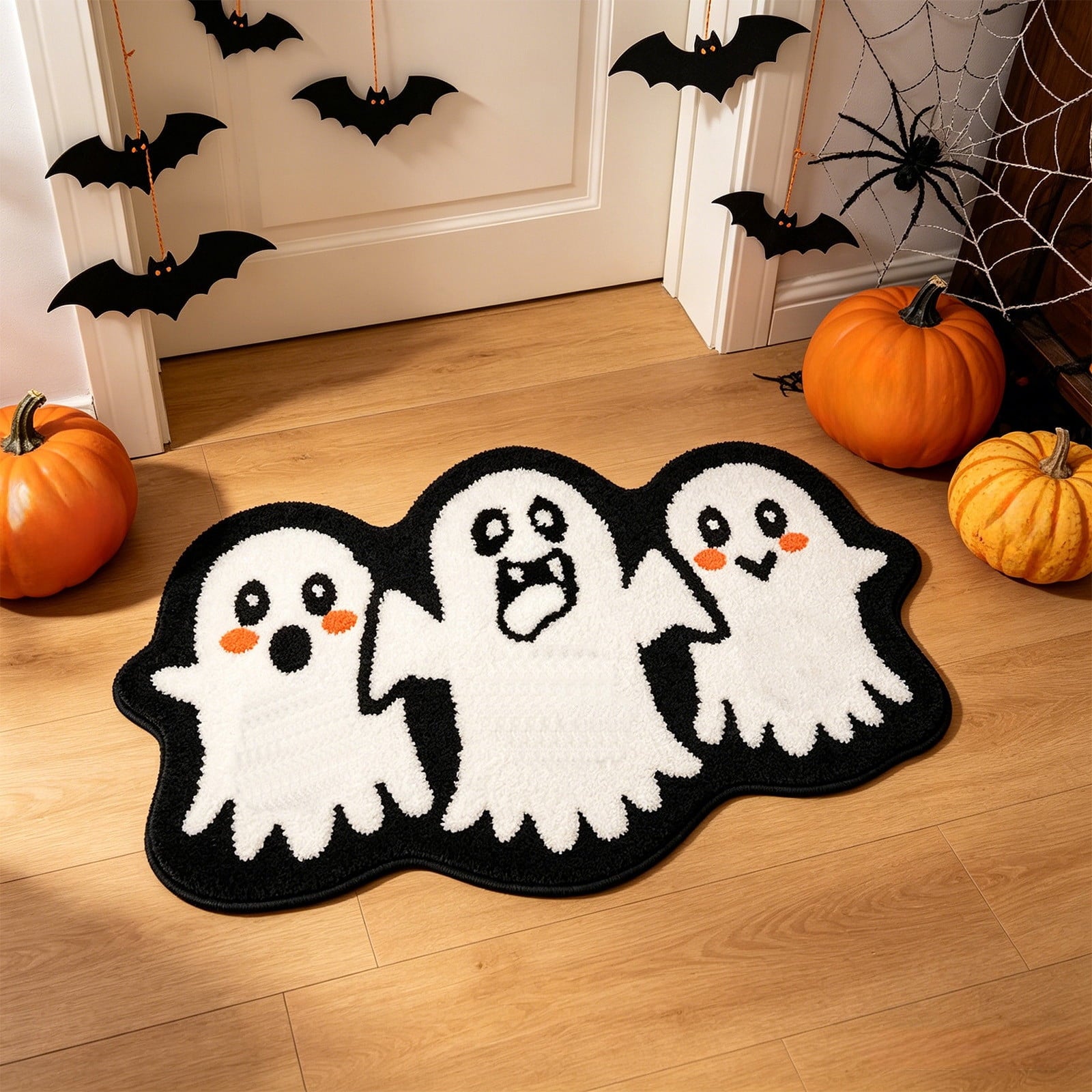 BingTong Cartoon Ghost Themed Fall Welcome Mat,Variety Spooky Adorable Ghost Shape Entryway Rug,Weather Resistant Low Profile Door Mat for Home Apartment Cafe Halloween Decoration Ghost F