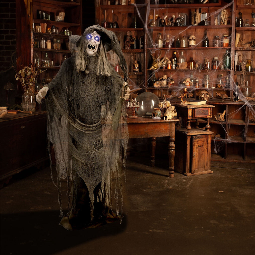 Haunted Hill Farm 5.75 ft Animatronic Witch Indoor/Covered Outdoor Halloween Decoration, HHWITCH-20FLSA