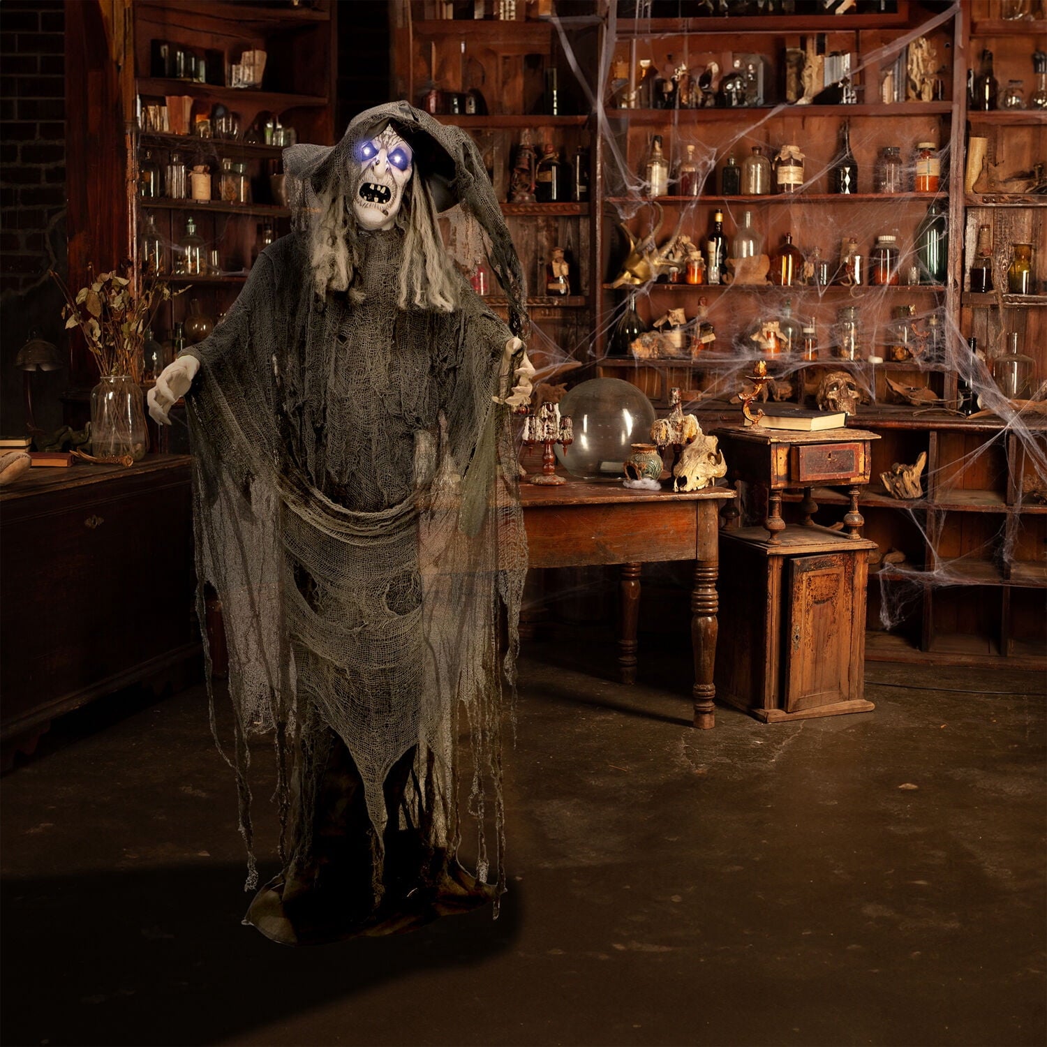 Haunted Hill Farm 5.75 ft Animatronic Witch Indoor/Covered Outdoor Halloween Decoration, HHWITCH-20FLSA
