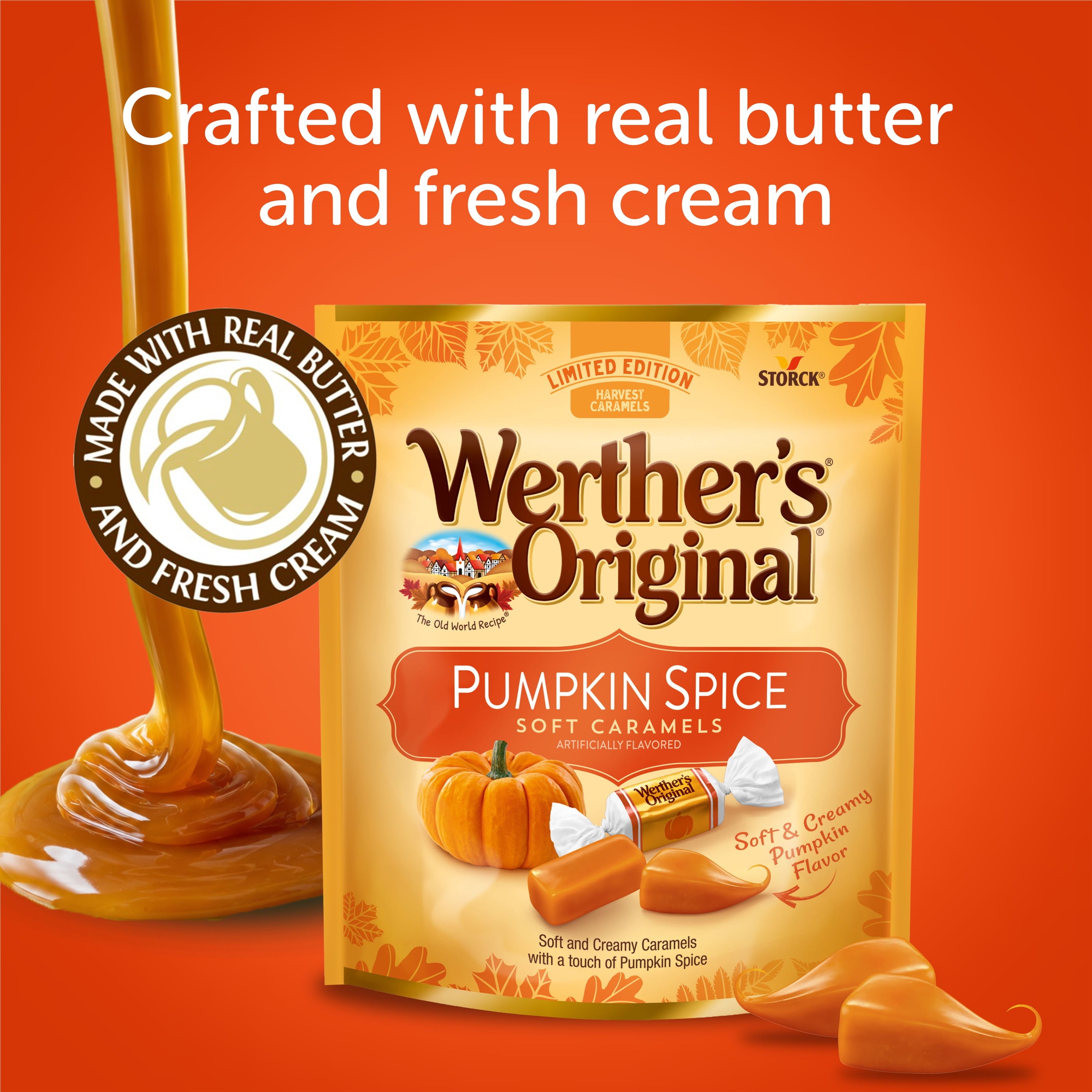 Werther's Original Limited Edition Fall Harvest Pumpkin Spice Soft Caramels, 8.57 oz Bag