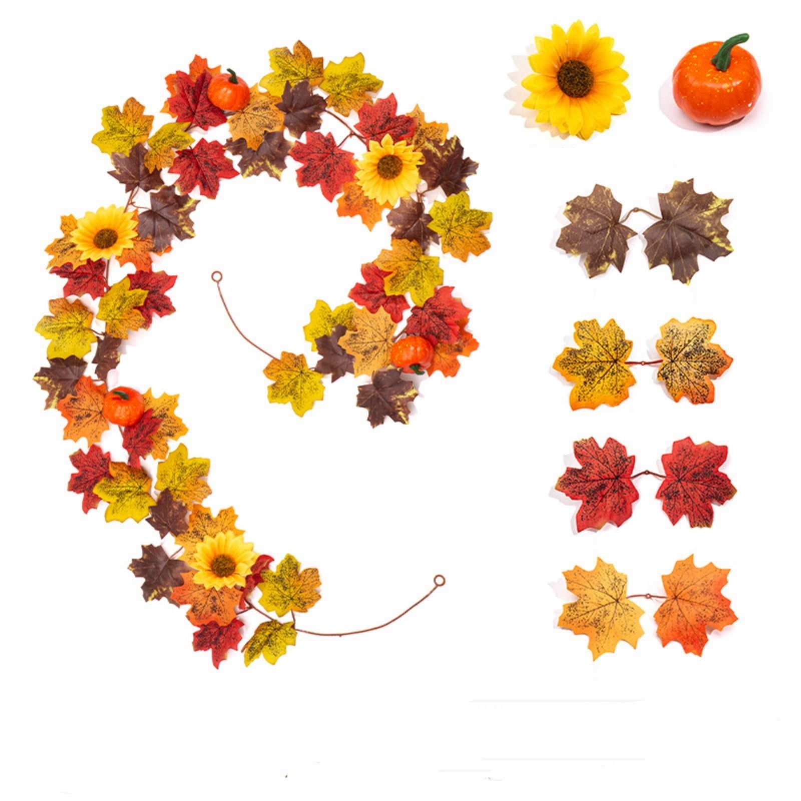 WKSCLPAI Halloween Maple Leaf Garland, Fall Vine Wreaths for Autumn Festivities Decor,Seasonal Garlands for Home,Halloween & Fall Decorations