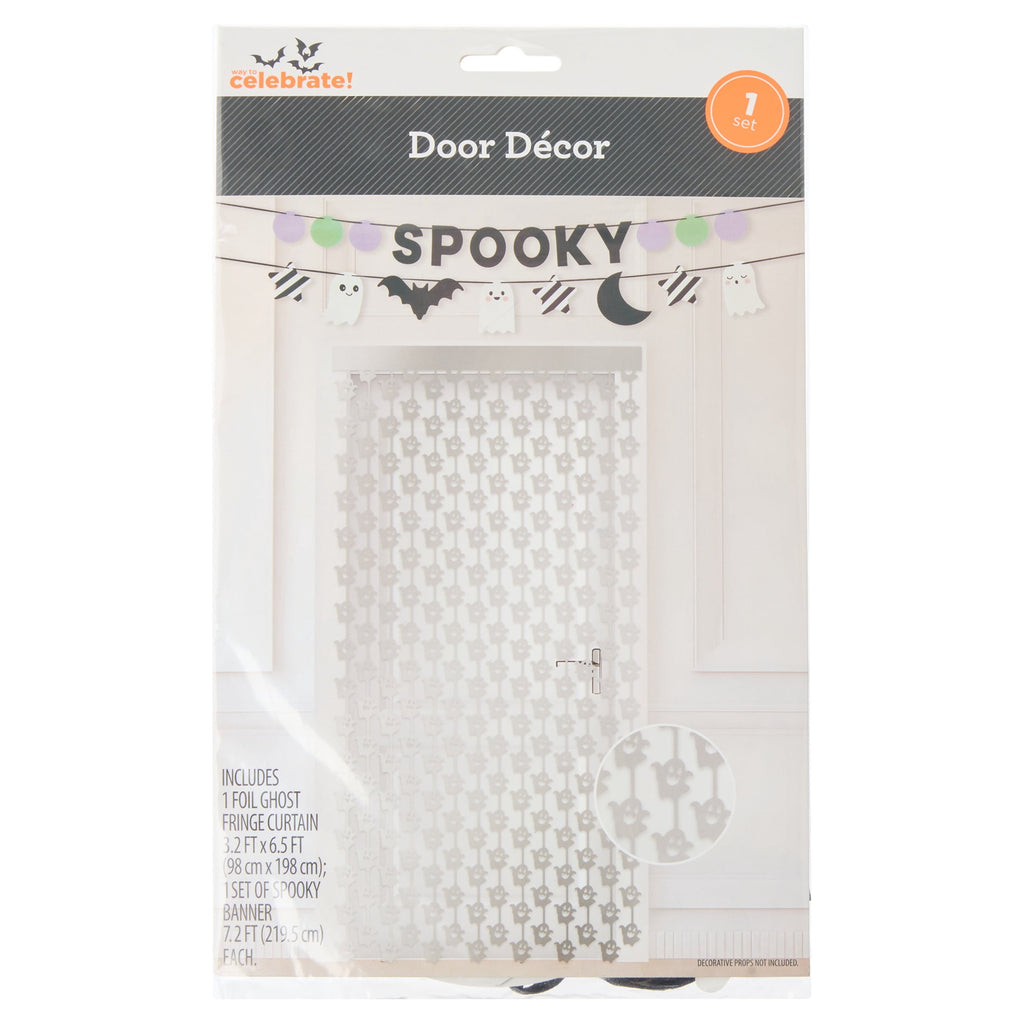 Spooky Bats and Ghosts Fringe Door Decoration, Silver and Black, Halloween by Way To Celebrate