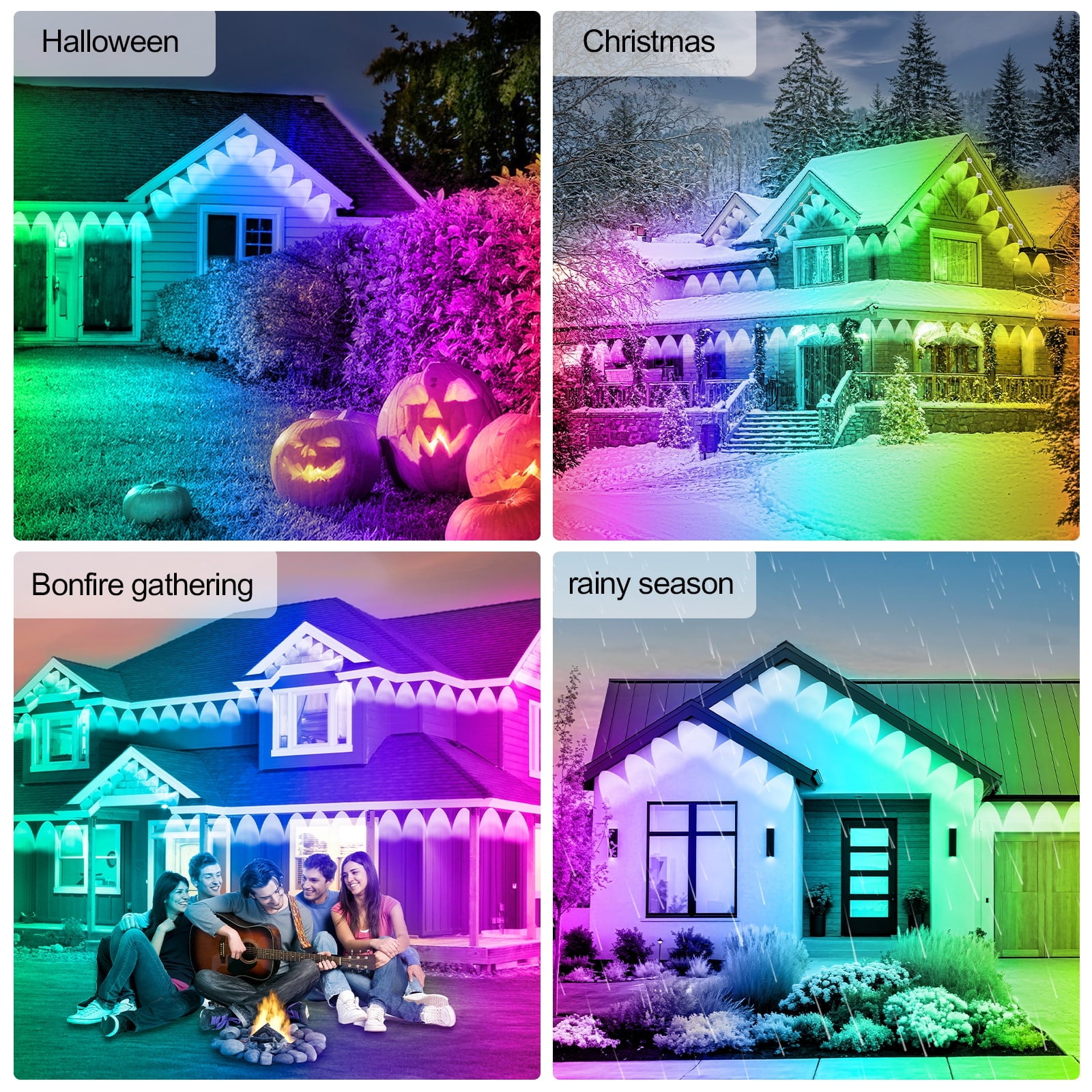 150FT Permanent Outdoor RGB Lights - Waterproof Smart LED Eaves Lights with App/Remote Control, Music Sync & DIY Scenes, Perfect for Christmas, Halloween, Parties & Daily Decor, Ideal for House Roof