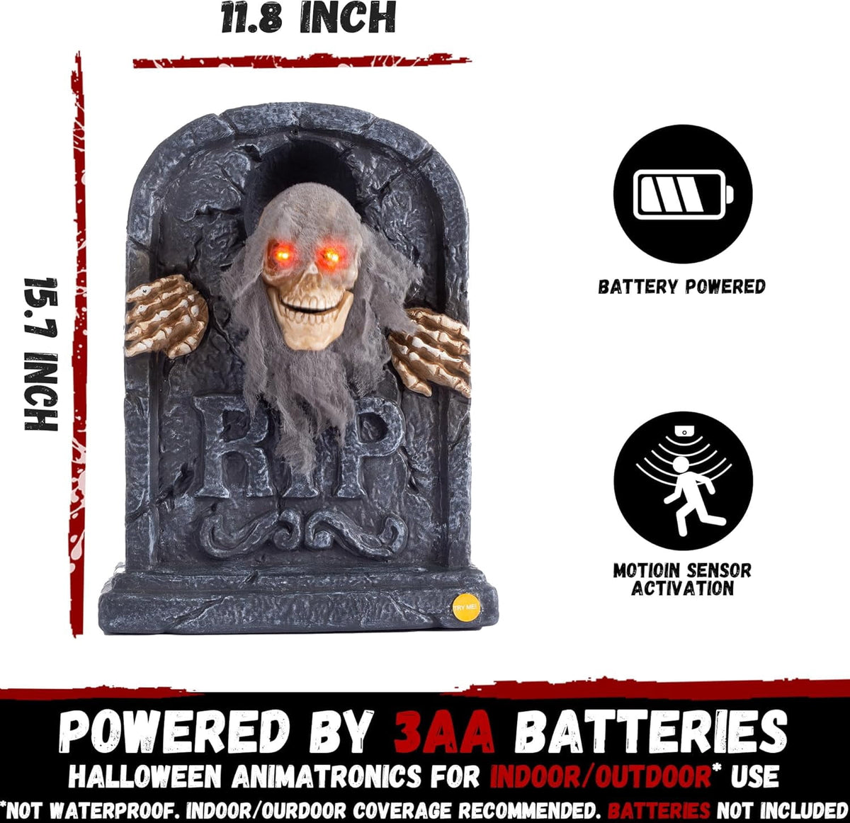 ELAMAS Halloween Animated Zombie Tombstone - Animatronic Skeleton Decorations with Sensor Activated, Creepy Voice, Spooky Skull head, Light Up Eyes, Scary Motion, Horror Prop for Indoor/Outdoor