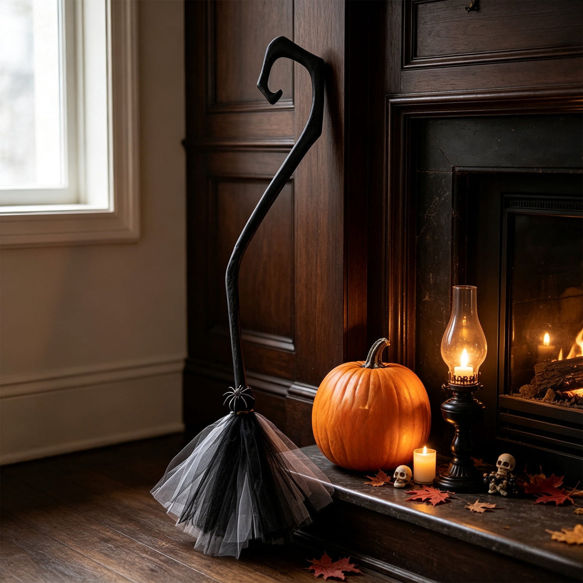 Halloween Decoration Indoor, 5.5 Ft Giant Light-Up Witches Broom, Rustic Halloween Decor for Porch, Yard, Front Door
