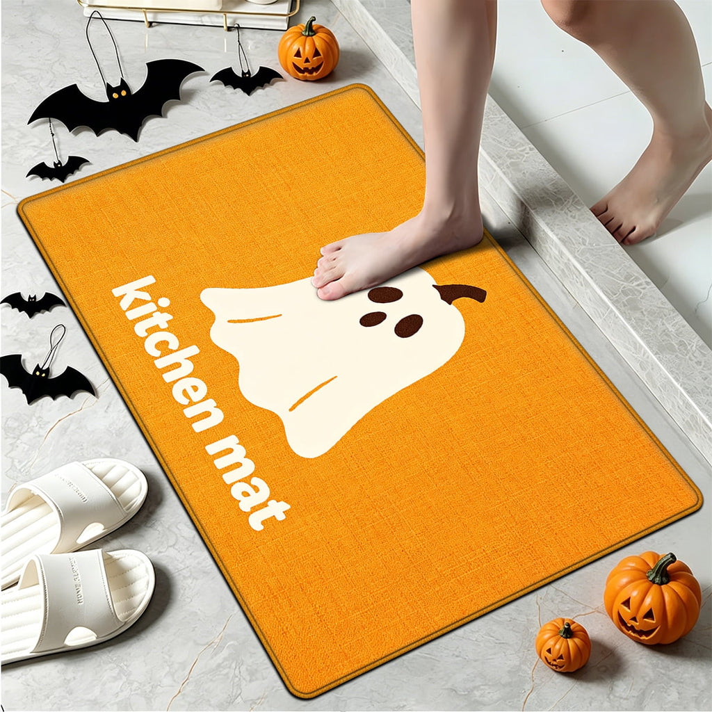 YIMEIS Halloween White Pumpkin Multi-purpose 3-Piece Flannel Mat and Kitchen Rugs,Soft Non-slip for Home Bedroom Bathroom