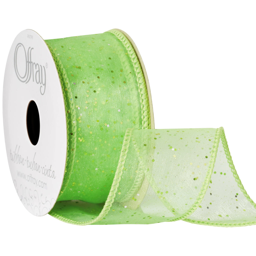 (3 pack) Offray Ribbon, Citrus Green 1 1/2 inch Wired Edge Sheer Polyester Ribbon, 9 feet