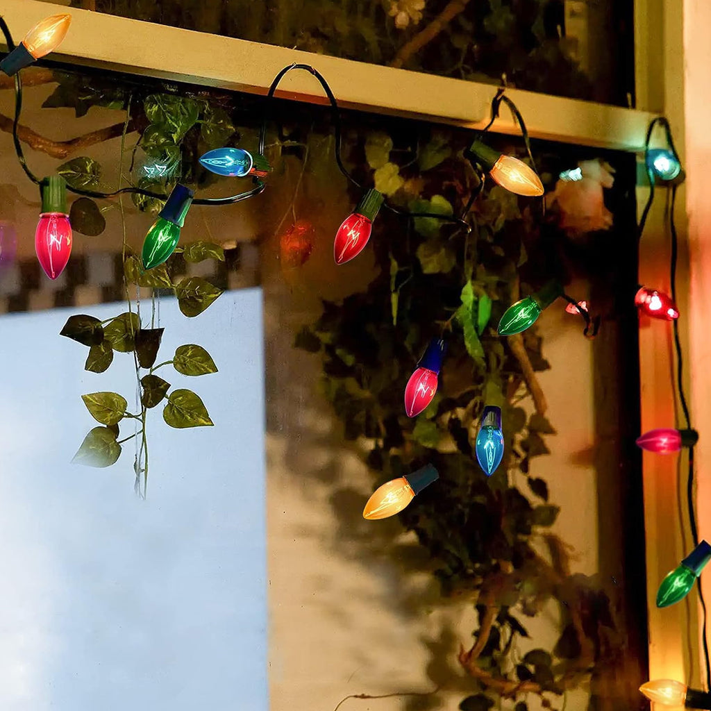 DAYBETTER 25.7ft Christmas Pathway Lights Outdoor, with 20pcs Multi-Color E17 C9 Bulbs, Hangable/Pluggable String Lights for Garden Decor
