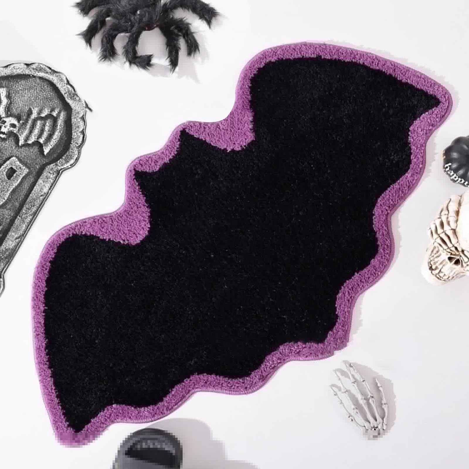 Bat Bath Mat Gothic Bathroom Rug 23.6x15.7 Inch Non- Quick Dry Microfiber Soft Plush Halloween Decor Black Bat Shaped Floor Mat for Bathroom Living Room Bedroom Home Goth Decor