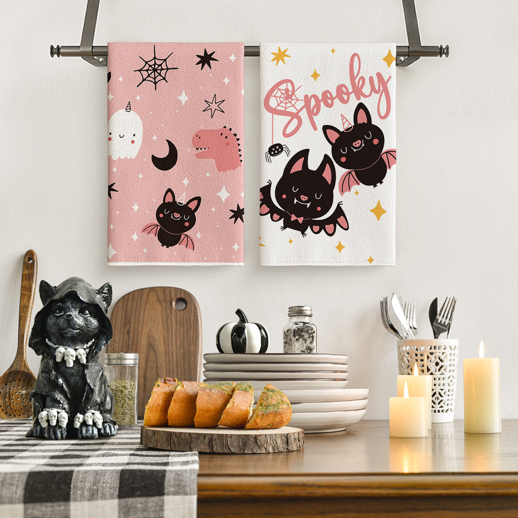 Sm:)e Pumpkin Ghost Bat Happy Halloween Dish Towels Set of 4, 18x26 Inch, Seasonal Holiday Hand Towels for Kitchen and Dining Table