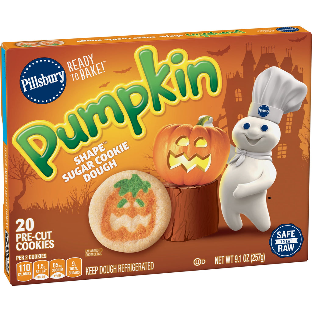Pillsbury Ready to Bake! Pumpkin Shape Sugar Cookie Dough, 20 Cookies, 9.1 oz