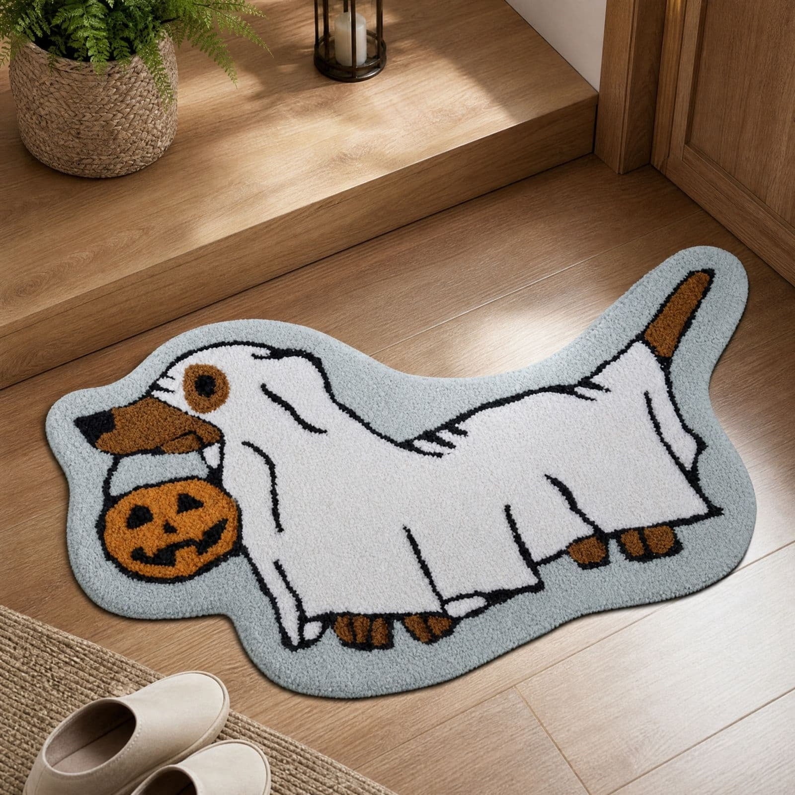 Halloween Dachshund Door Mat, 30"×18" Non-Slip Pumpkin Dachshund Floor Rug, Mat for Home Porch Fall Decor & Pet Lover Housewarming Gift