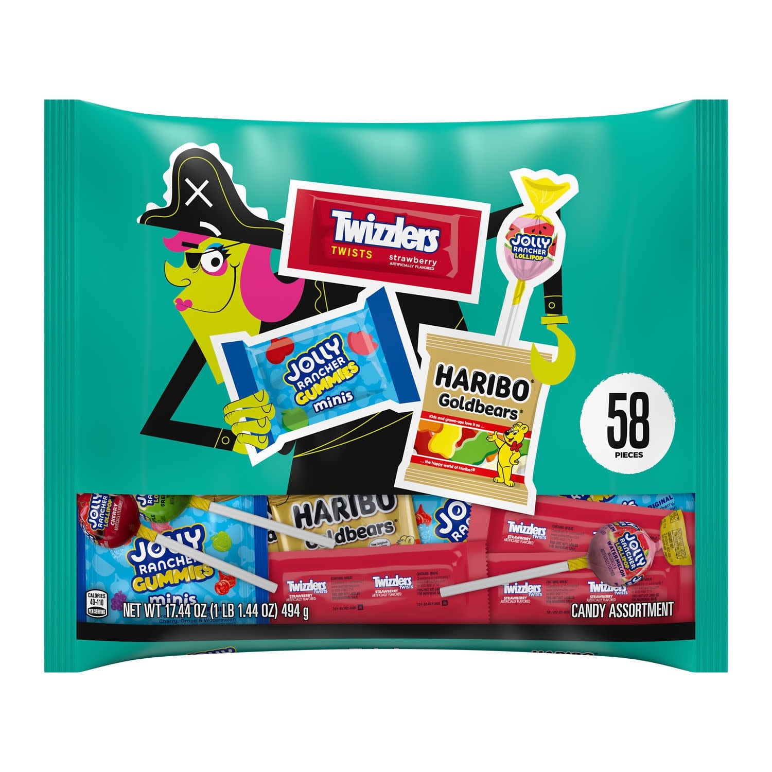 Haribo, Jolly Rancher and Twizzlers Assorted Fruit Flavored, Halloween Candy Variety Bag, 17.44 oz (58 Pieces)