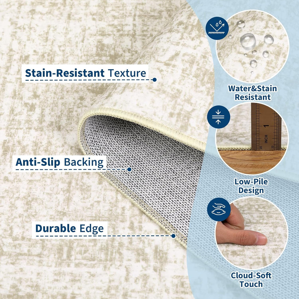 Modern Runner Rugs 2x6 Narrow Solid Color Hallway Rugs, Non-Shedding Low Pile Accent Carpet, Foldable Ultra-Thin Indoor Floor Cover for Laundry Room, Bedroom, Kitchen, Beige Brown
