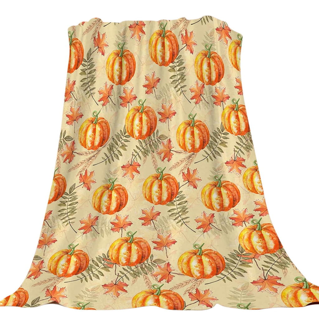 FastXmas Halloween Throw Blanket, 30"x40" Flannel Fleece Pumpkins Maple Checkered Plush Blanket, Soft Lightweight Skin-Friendly Fall Harvest Decorative Throw Blanket for Couch Sofa Bed Outdoor