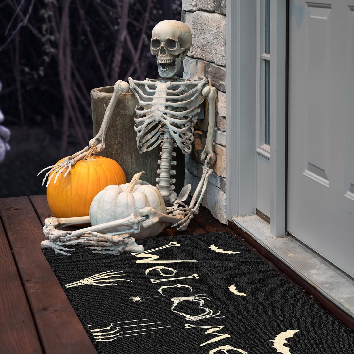 ASKETAM Halloween Doormat Indoor/Outdoor Non-Slip Carpet 19.5" x 31.3" (Skeleton Bat)