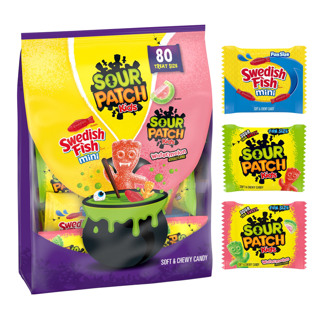 SOUR PATCH KIDS and SWEDISH FISH Mini Soft & Chewy Halloween Candy Variety Pack, 80 Bags