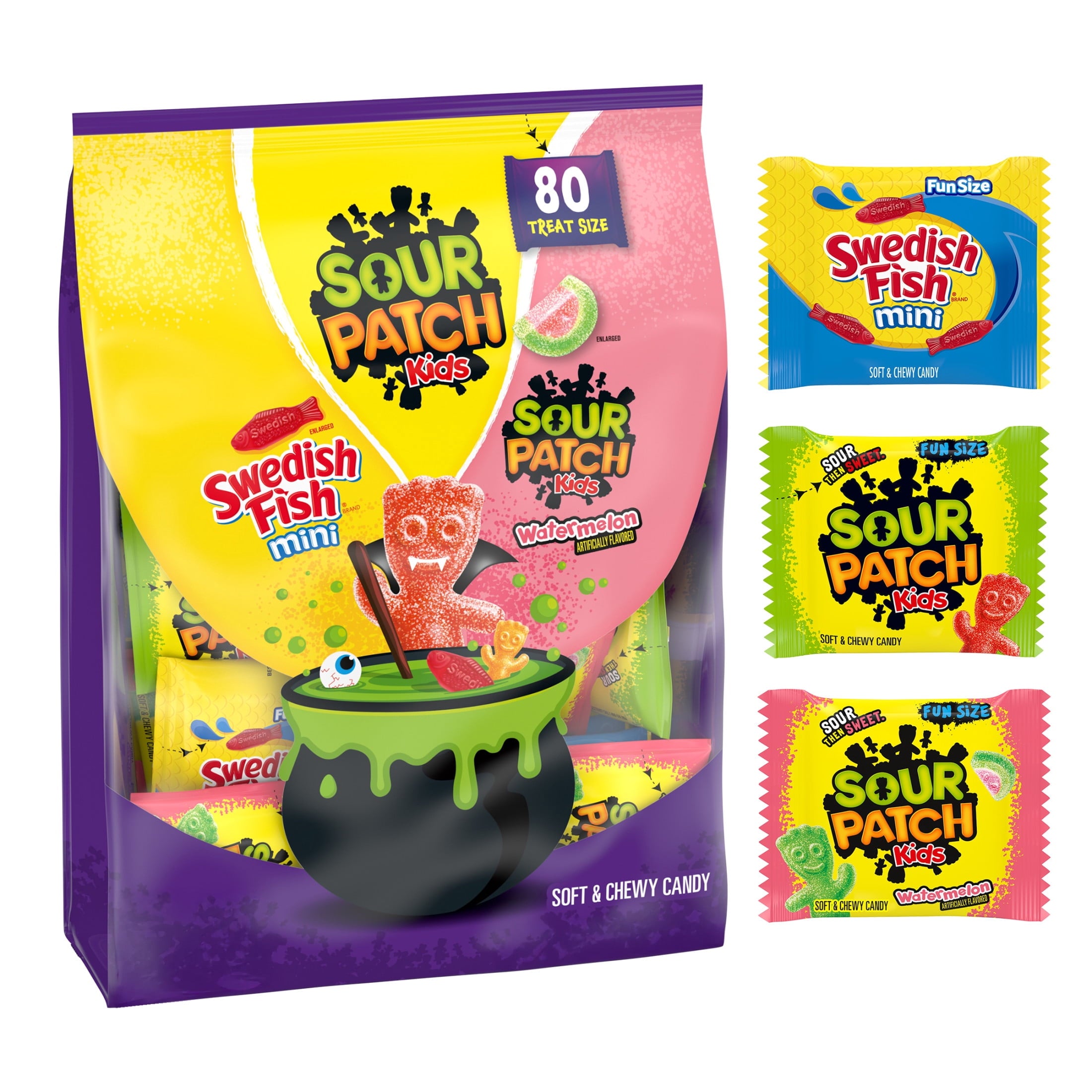 SOUR PATCH KIDS and SWEDISH FISH Mini Soft & Chewy Halloween Candy Variety Pack, 80 Bags