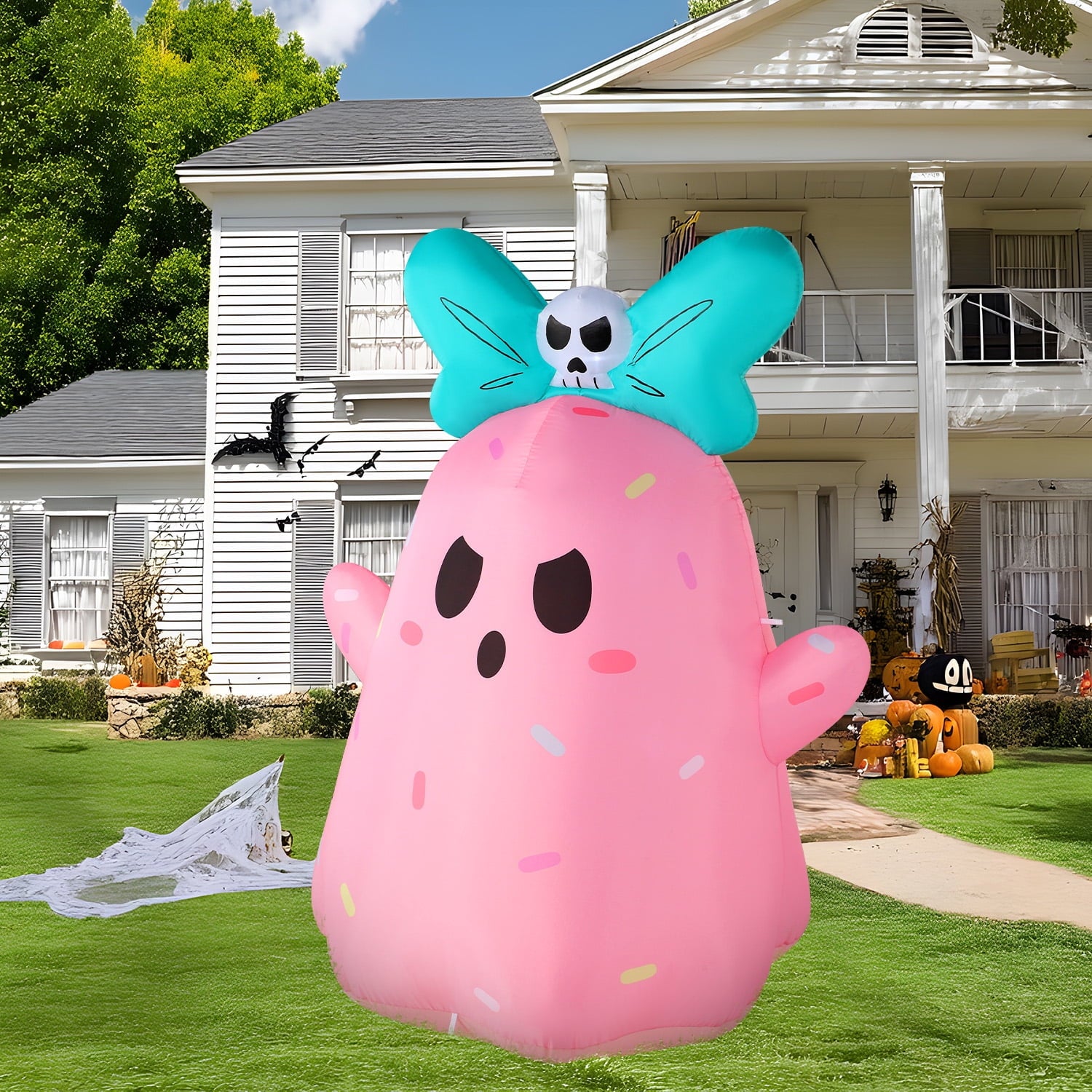 Joyfy 5Ft Halloween Inflatable Pumpkin Ghost with Colorful LED Lights,Halloween Blow Up Cute Decor for Indoor Outdoor Holiday Yard Decoration