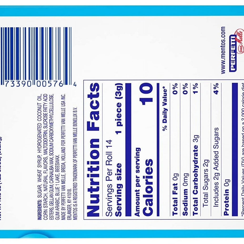 Mentos Chewy Mint Candy Roll, Mint, Peanut and Tree Nut Free, 1.32 oz, 15 Count
